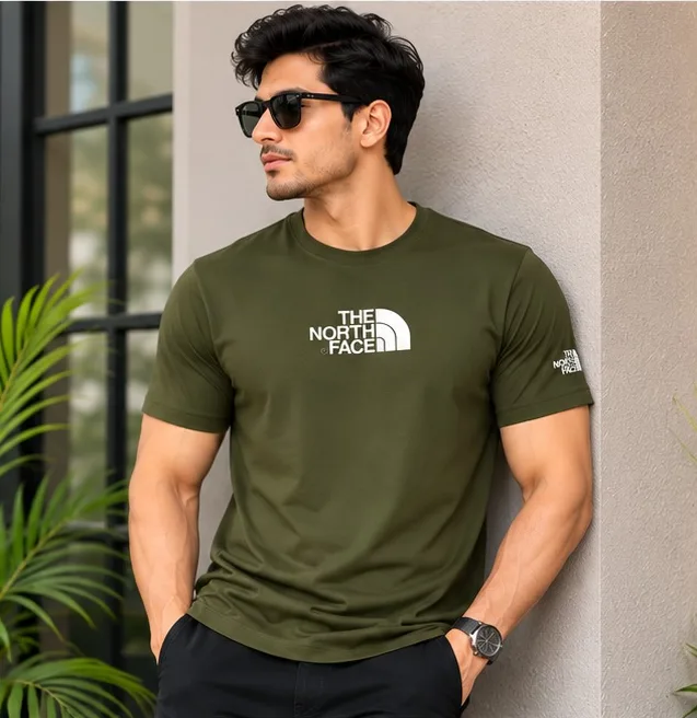 PTS02 Olive Color The Notrh Face Imported China Fabric Premium Tshirt