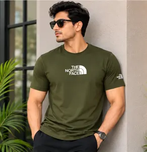 PTS02 Olive Color The Notrh Face Imported China Fabric Premium Tshirt gallery 1