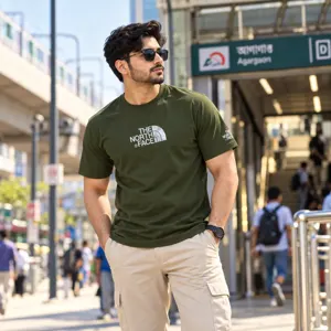 PTS02 Olive Color The Notrh Face Imported China Fabric Premium Tshirt gallery 3