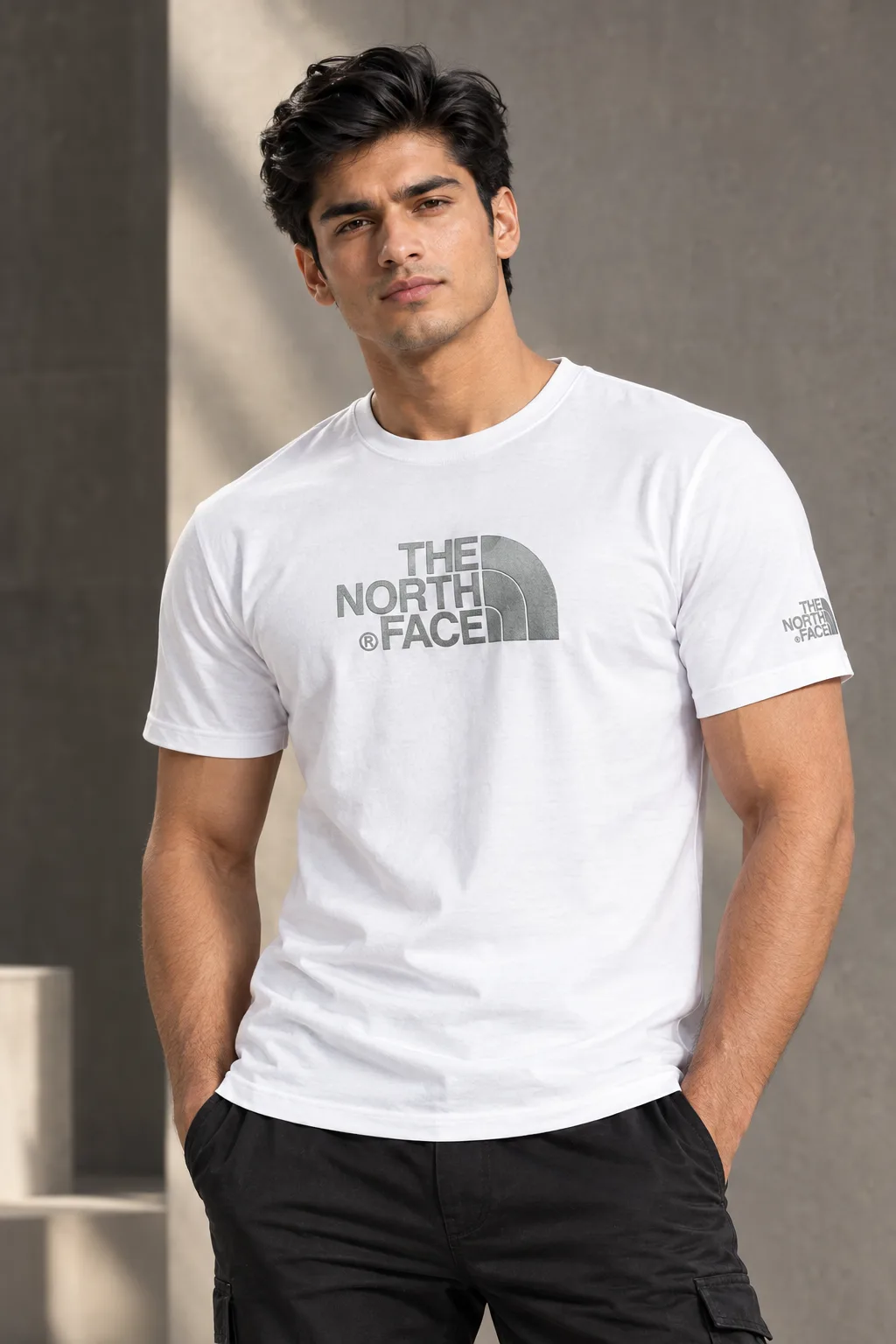 PTS02 White Color The Notrh Face Imported China Fabric Premium Tshirt