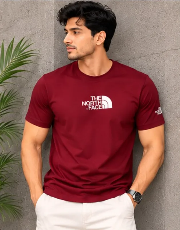 PTS02 Maroon Color The Notrh Face Imported China Fabric Premium Tshirt