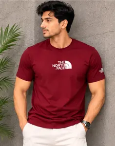 PTS02 Maroon Color The Notrh Face Imported China Fabric Premium Tshirt gallery 1