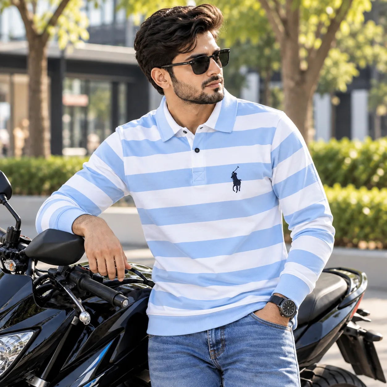 SWT03 Sky Blue & White Check Collar Sweatshirt